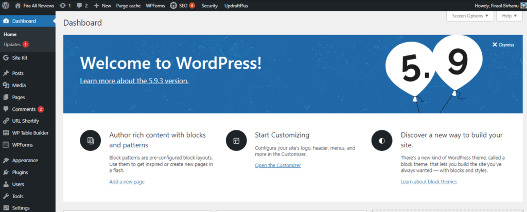WordPress Dashboard 