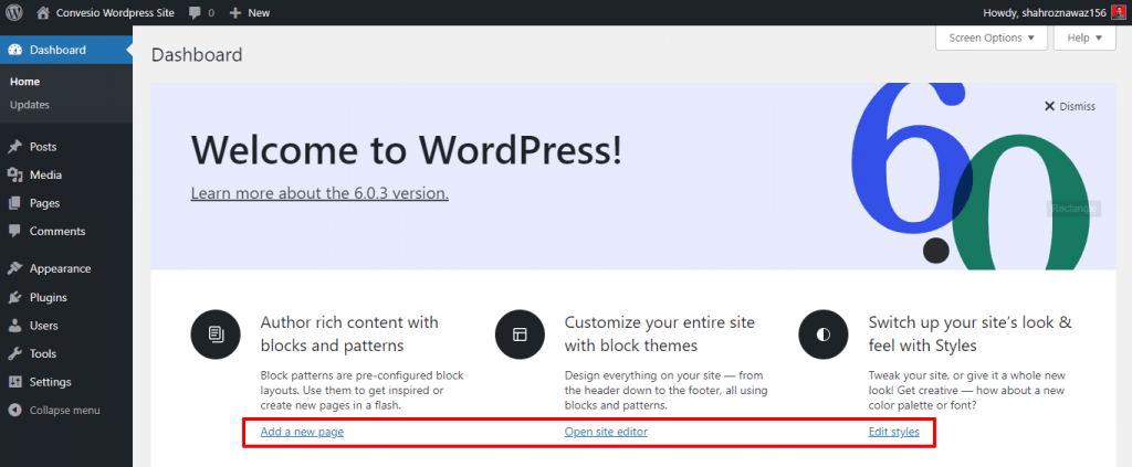 Dashboard ‹ Convesio WordPress Site Admin